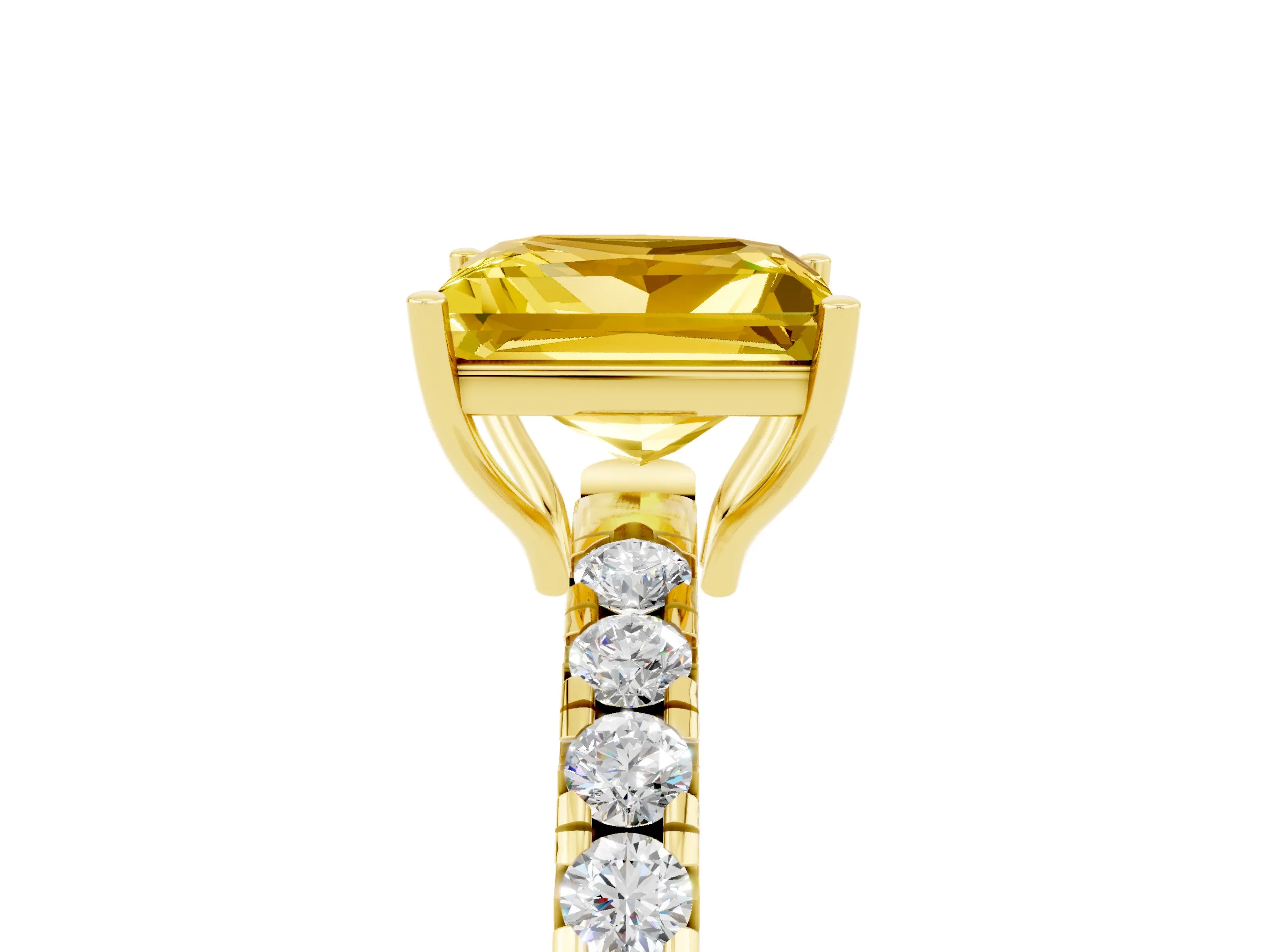 Yellow gold Princess Cut Yellow Sapphire Pavé Solitaire Engagement Ring with Four-Prong Setting_17