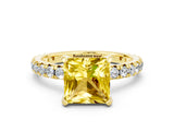 Yellow gold Princess Cut Yellow Sapphire Pavé Solitaire Ring with Round Band and Prong Setting_12
