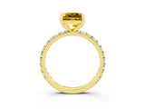 Yellow gold Princess Cut Yellow Sapphire Pavé Solitaire Ring with Round Band and Prong Setting_15