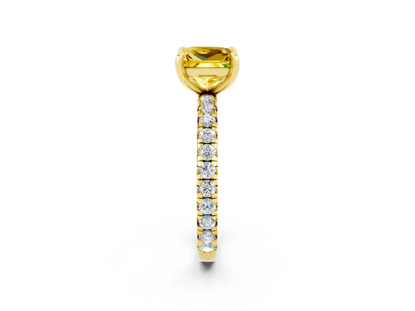 Yellow Gold Princess Cut Lab-Grown Yellow Sapphire Solitaire Engagement Ring with Shared Prong Pave Band