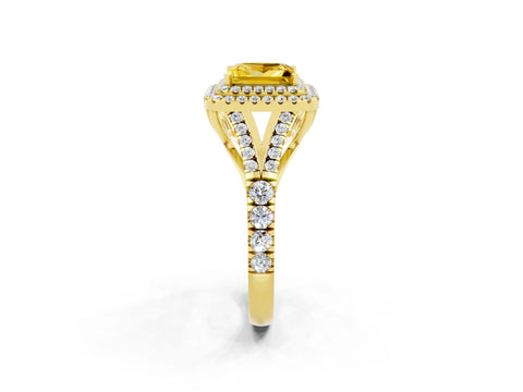 Yellow gold Princess Cut Yellow Sapphire Pavé Split Shank Double Halo Engagement Ring_2