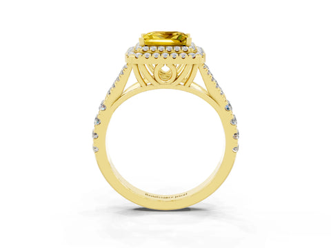 Yellow gold Princess Cut Yellow Sapphire Pavé Split Shank Double Halo Engagement Ring_3