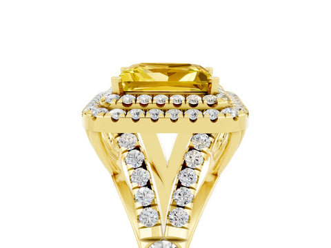 Yellow gold Princess Cut Yellow Sapphire Pavé Split Shank Double Halo Engagement Ring_5