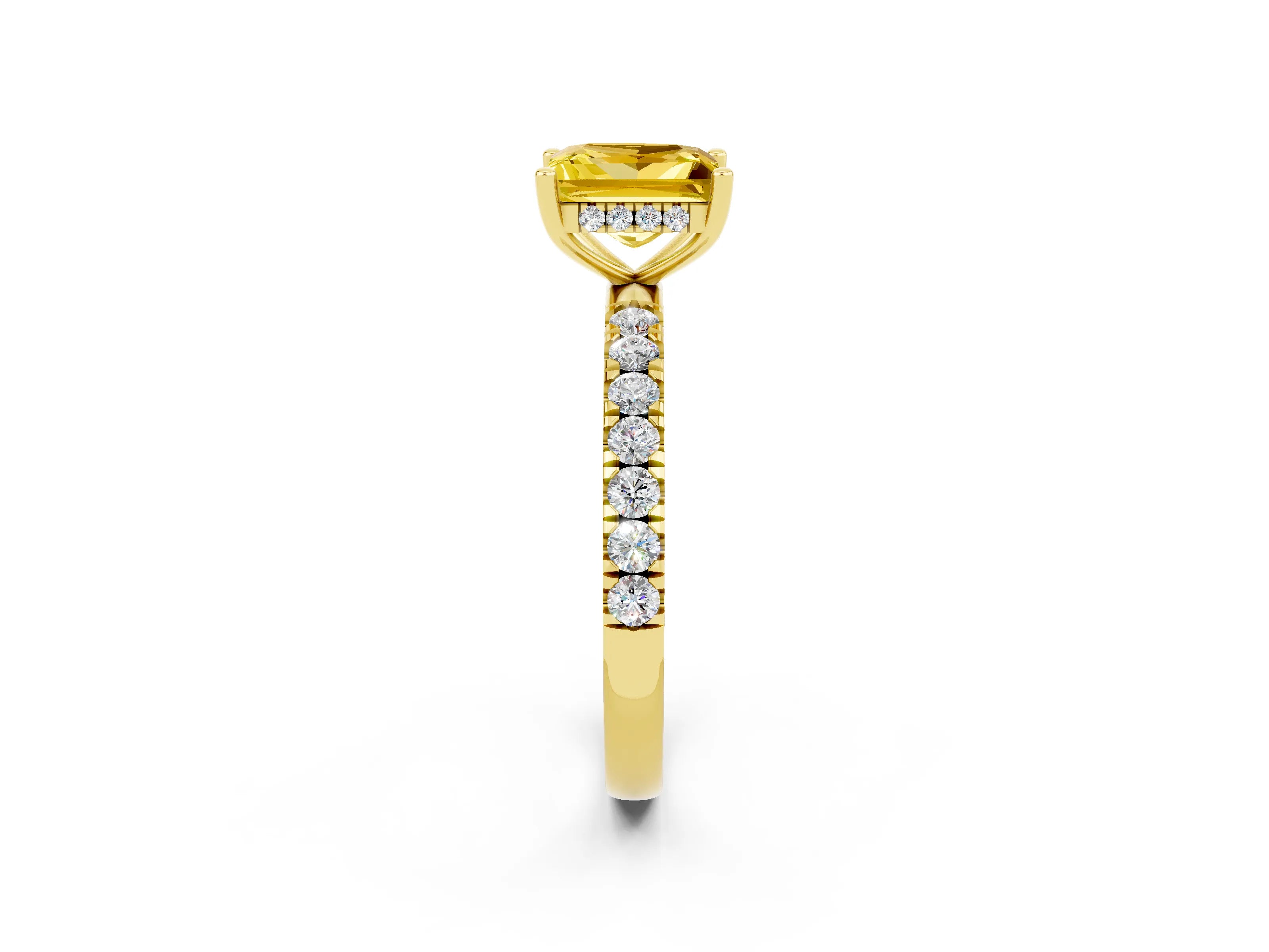 Yellow gold Princess Cut Yellow Sapphire Pave Band Solitaire Ring with Four-Prong Setting_14