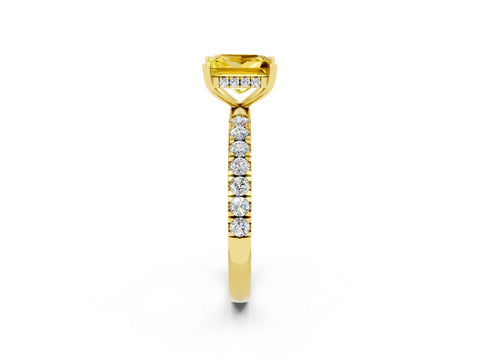 Yellow gold Princess Cut Yellow Sapphire Pave Band Solitaire Ring with Four-Prong Setting_14