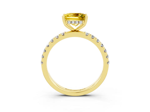 Yellow gold Princess Cut Yellow Sapphire Pave Band Solitaire Ring with Four-Prong Setting_15