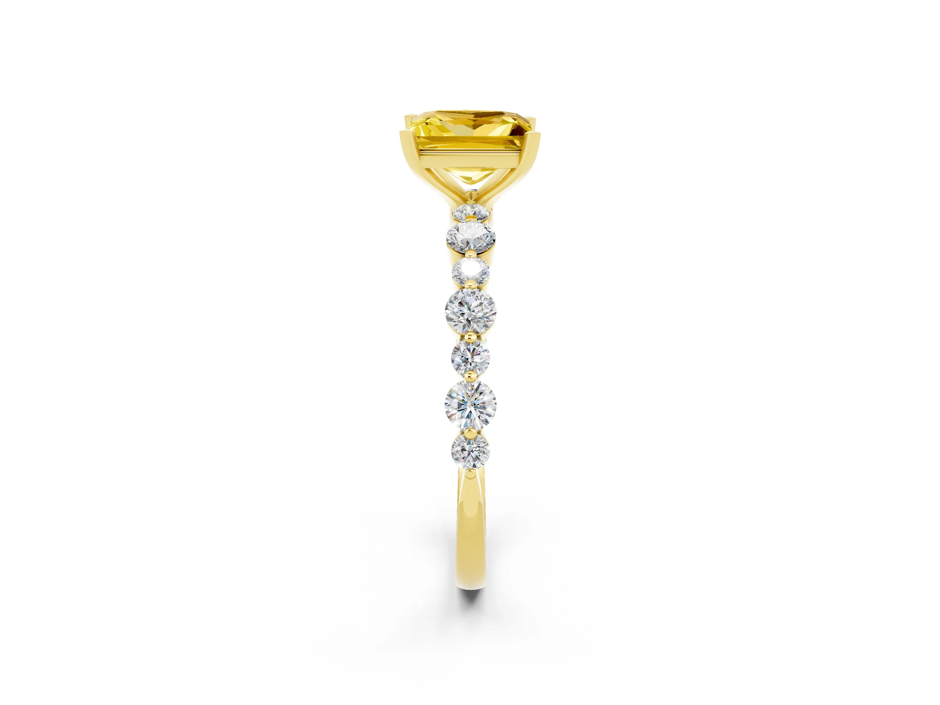 Yellow gold Princess Cut Yellow Sapphire Prong Set Engagement Ring with Pavé Band_14