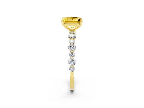 Yellow gold Princess Cut Yellow Sapphire Prong Set Engagement Ring with Pavé Band_14