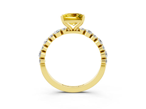 Yellow gold Princess Cut Yellow Sapphire Prong Set Engagement Ring with Pavé Band_15