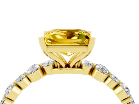 Yellow gold Princess Cut Yellow Sapphire Prong Set Engagement Ring with Pavé Band_16