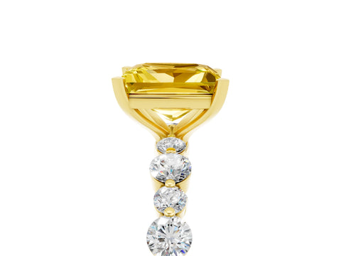 Yellow gold Princess Cut Yellow Sapphire Prong Set Engagement Ring with Pavé Band_17
