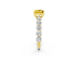Yellow gold Princess Cut Yellow Sapphire Prong Setting with Side Stones on a Pave Band_26