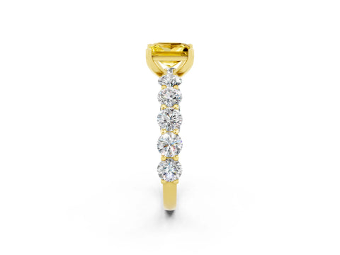 Yellow gold Princess Cut Yellow Sapphire Prong Setting with Side Stones on a Pave Band_26