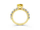 Yellow gold Princess Cut Yellow Sapphire Prong Setting with Side Stones on a Pave Band_27