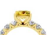Yellow gold Princess Cut Yellow Sapphire Prong Setting with Side Stones on a Pave Band_28