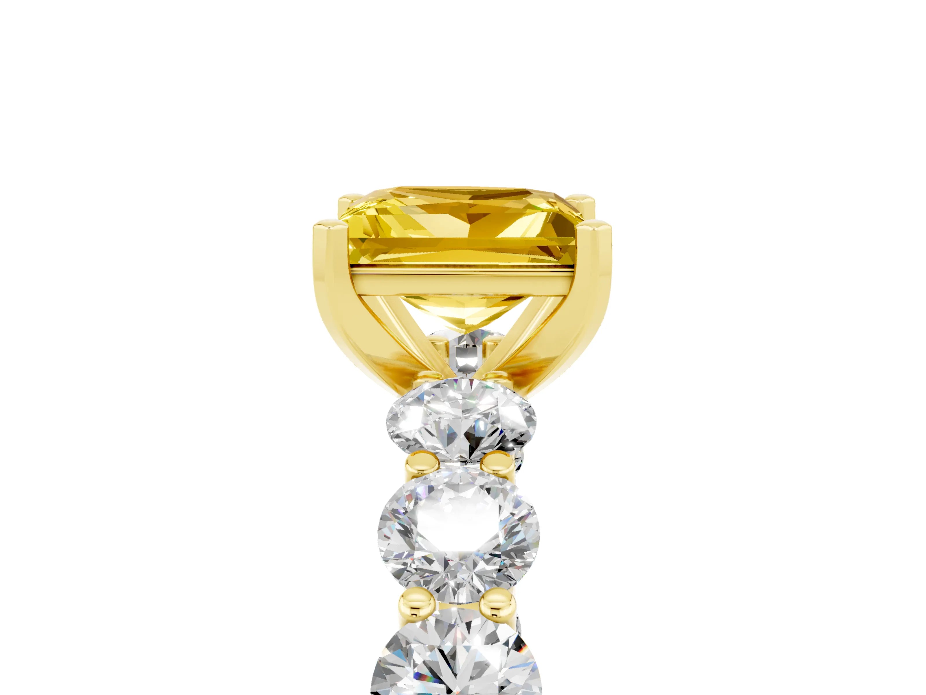 Yellow gold Princess Cut Yellow Sapphire Prong Setting with Side Stones on a Pave Band_29