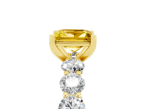 Yellow gold Princess Cut Yellow Sapphire Prong Setting with Side Stones on a Pave Band_29