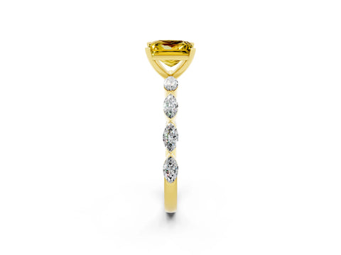 Yellow gold Princess Cut Yellow Sapphire Ring with Marquise Side Stones and Prong Setting_14