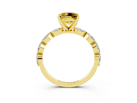 Yellow gold Princess Cut Yellow Sapphire Ring with Marquise Side Stones and Prong Setting_15