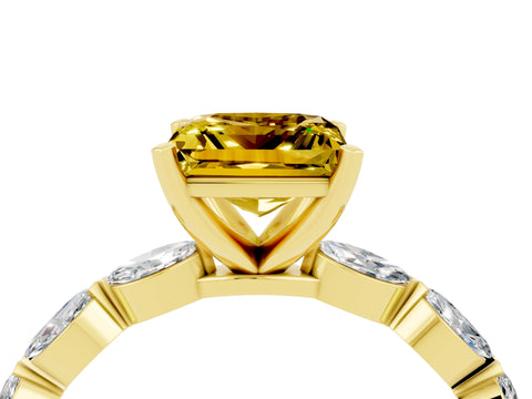 Yellow gold Princess Cut Yellow Sapphire Ring with Marquise Side Stones and Prong Setting_16
