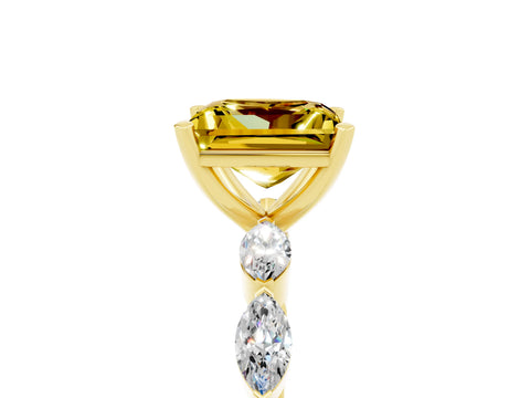 Yellow gold Princess Cut Yellow Sapphire Ring with Marquise Side Stones and Prong Setting_17