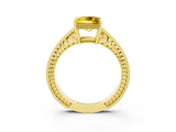 Yellow gold Princess Cut Yellow Sapphire Ring with Milgrain Pavé Band and Four-Prong Setting_39