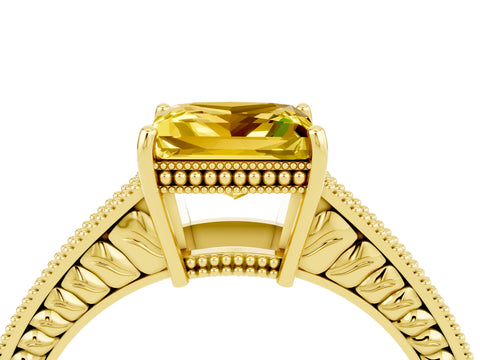 Yellow gold Princess Cut Yellow Sapphire Ring with Milgrain Pavé Band and Four-Prong Setting_40