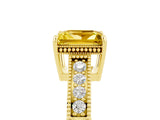 Yellow gold Princess Cut Yellow Sapphire Ring with Milgrain Pavé Band and Four-Prong Setting_41