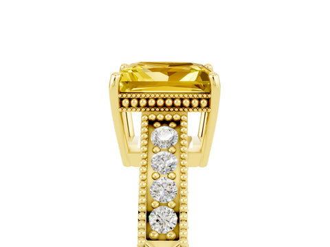 Yellow gold Princess Cut Yellow Sapphire Ring with Milgrain Pavé Band and Four-Prong Setting_41
