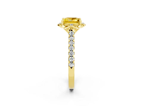 Yellow gold Princess Cut Yellow Sapphire Ring with Pavé Band and Floral Prong Setting_2