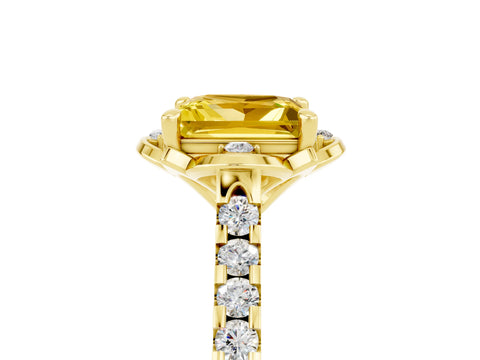 Yellow gold Princess Cut Yellow Sapphire Ring with Pavé Band and Floral Prong Setting_5
