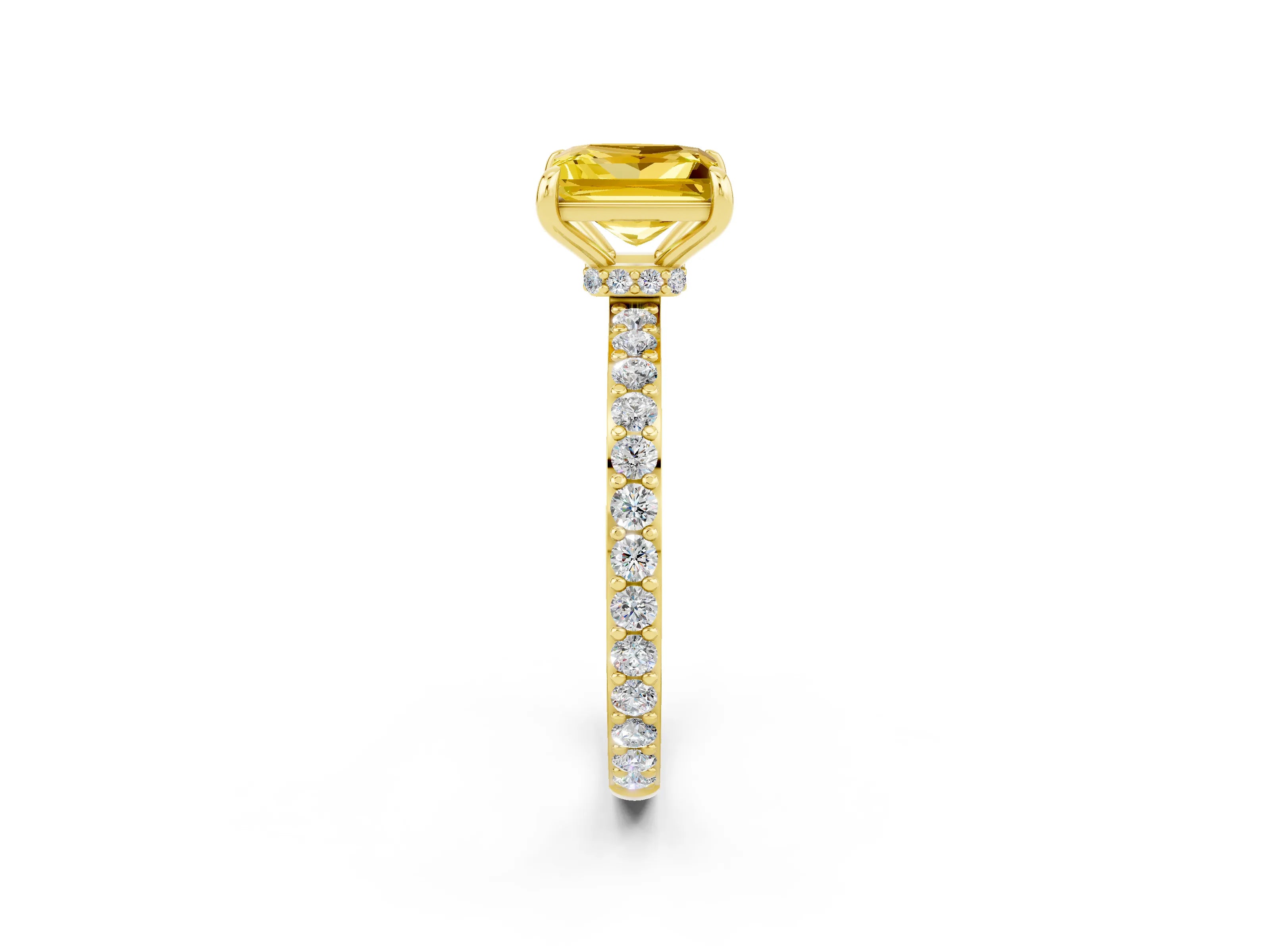 Yellow gold Princess Cut Yellow Sapphire Ring with Pavé Band and Four-Prong Setting_26