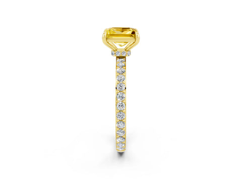 Yellow gold Princess Cut Yellow Sapphire Ring with Pavé Band and Four-Prong Setting_26