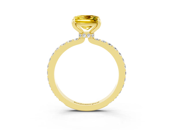 Yellow gold Princess Cut Yellow Sapphire Pavé Engagement Ring with Round  Accents and Prong Setting