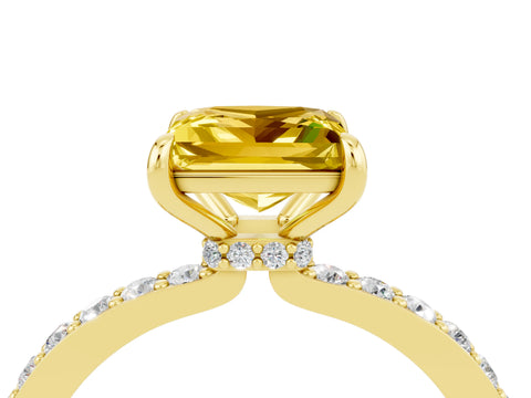 Yellow gold Princess Cut Yellow Sapphire Ring with Pavé Band and Four-Prong Setting_28