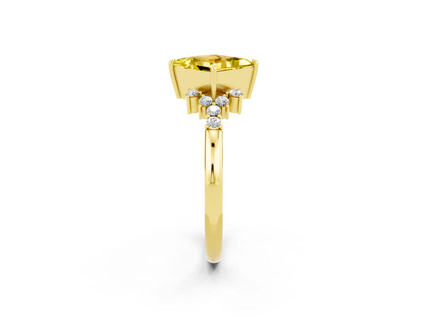 Yellow gold Princess Cut Yellow Sapphire Ring with Side Stones and Four-Prong Setting