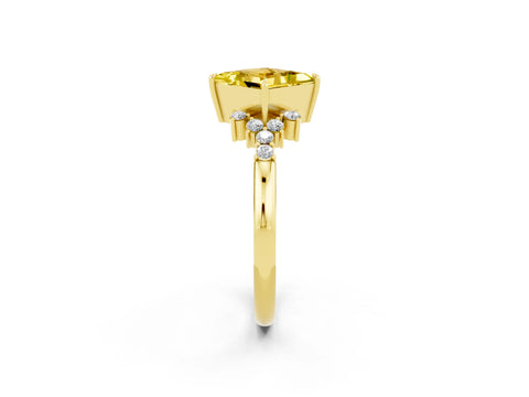 Yellow gold Princess Cut Yellow Sapphire Ring with Side Stones and Four-Prong Setting_62