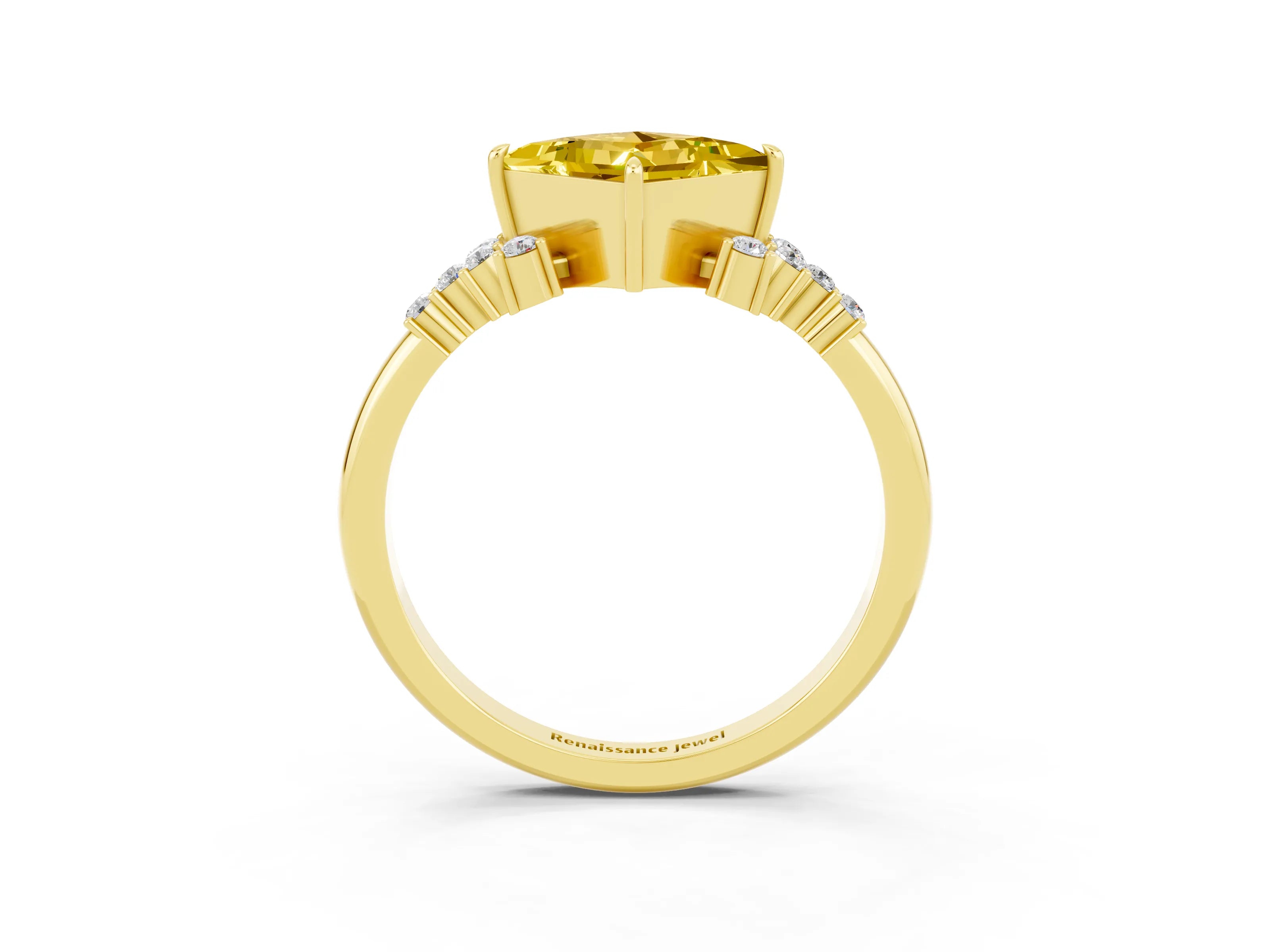 Yellow gold Princess Cut Yellow Sapphire Ring with Side Stones and Four-Prong Setting_63