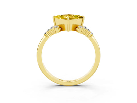 Yellow gold Princess Cut Yellow Sapphire Ring with Side Stones and Four-Prong Setting_63
