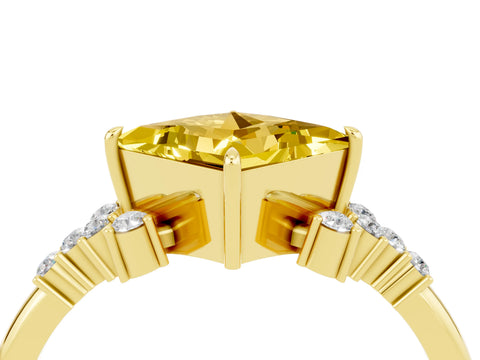 Yellow gold Princess Cut Yellow Sapphire Ring with Side Stones and Four-Prong Setting_64