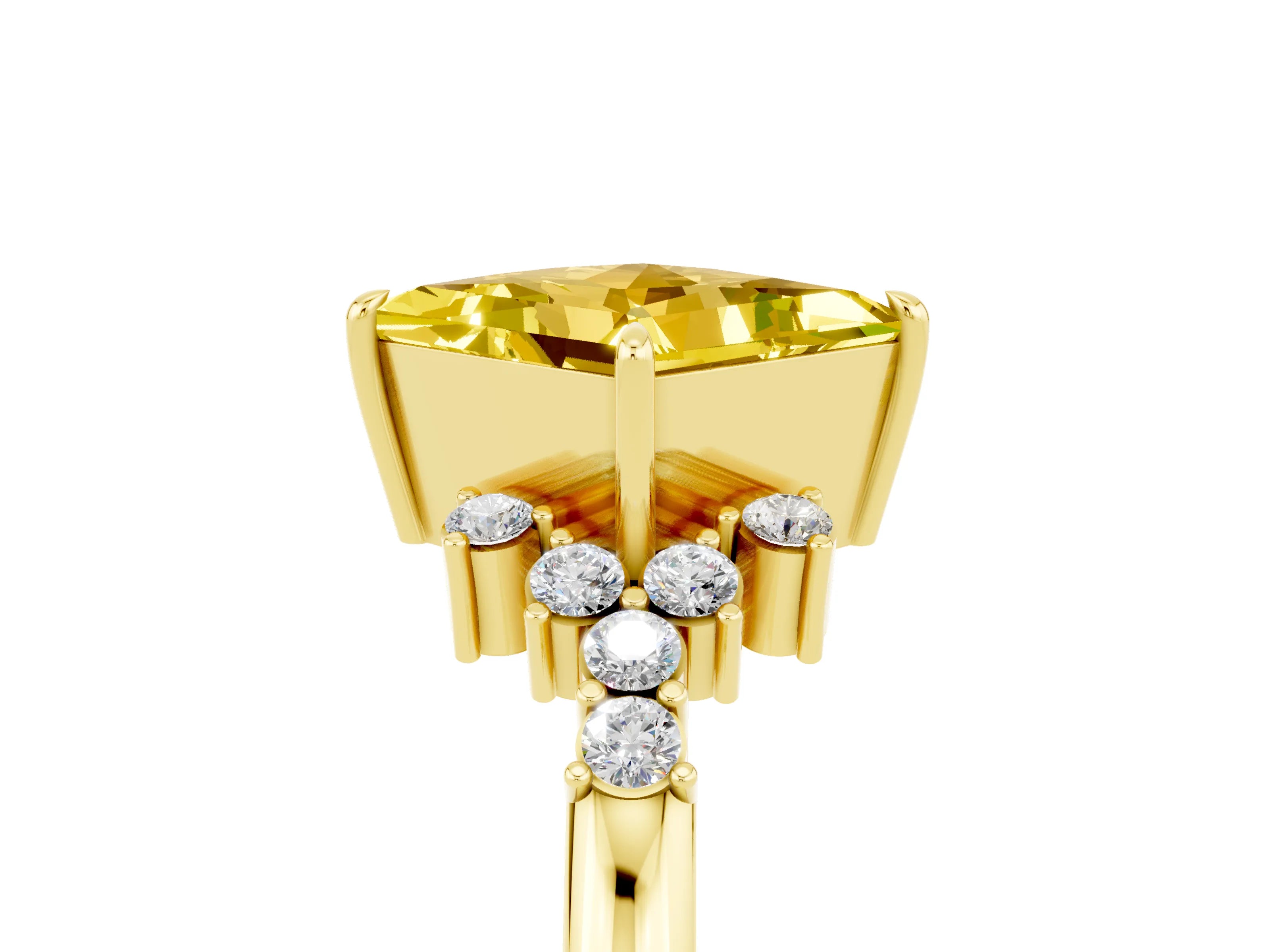 Yellow gold Princess Cut Yellow Sapphire Ring with Side Stones and Four-Prong Setting_65