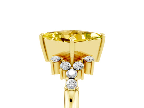 Yellow gold Princess Cut Yellow Sapphire Ring with Side Stones and Four-Prong Setting_65