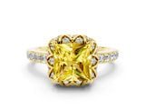 Yellow gold Princess Cut Yellow Sapphire Scalloped Halo Engagement Ring with Round Shared Prong Band_12