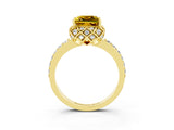 Yellow gold Princess Cut Yellow Sapphire Scalloped Halo Engagement Ring with Round Shared Prong Band_15