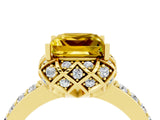 Yellow gold Princess Cut Yellow Sapphire Scalloped Halo Engagement Ring with Round Shared Prong Band_16
