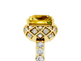 Yellow gold Princess Cut Yellow Sapphire Scalloped Halo Engagement Ring with Round Shared Prong Band_17