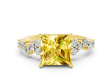 Yellow gold Princess Cut Yellow Sapphire Scattered Round Accent Ring with Prong Setting_30