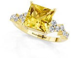 Yellow gold Princess Cut Yellow Sapphire Scattered Round Accent Ring with Prong Setting_31
