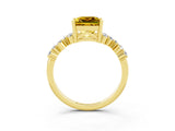Yellow gold Princess Cut Yellow Sapphire Scattered Round Accent Ring with Prong Setting_33
