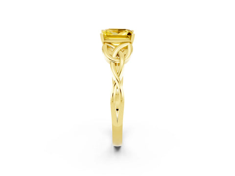 Yellow gold Princess Cut Yellow Sapphire Solitaire Celtic Knot Ring with Four-Prong Setting_38